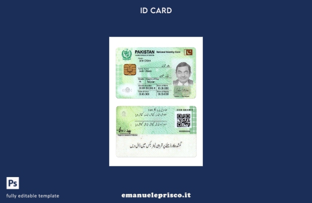 modello di carta d'identità nazionale pakistana in stile verificato